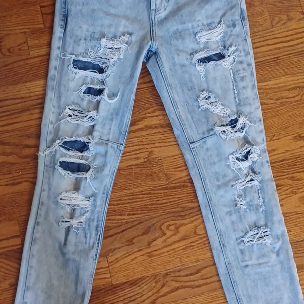 PacSun - Mens 29X30 Stacked/Distressed Light Wash Skinny Jeans Zippered Ankles - Picture 6 of 11